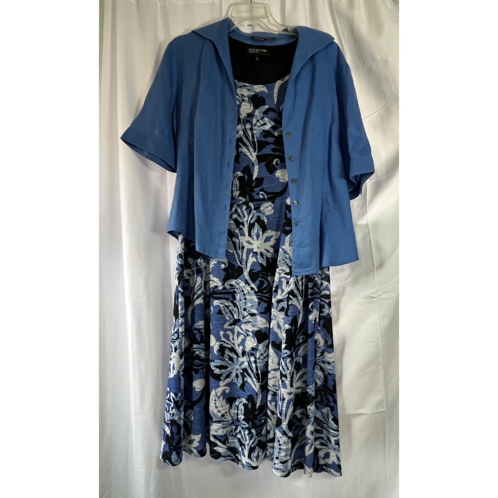 Jones New York Size Large Classic Floral Dress & Short Sleeve Over Shirt Size 14